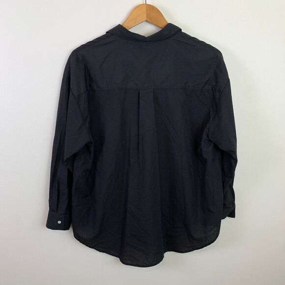 Urban Research Items Linen Stand Collar Wide Shirt M F Black Long Sleeve Blouse - Picture 2 of 8